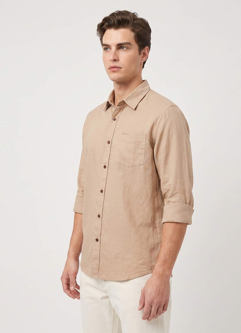 Men Khaki Solid Long Sleeve Shirt, , large image number 3
