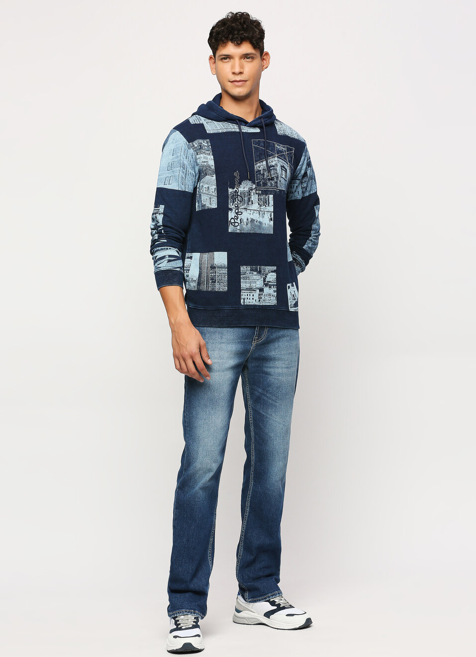 Indigo Graphic Printed Hooded Sweatshirt, , large image number 6