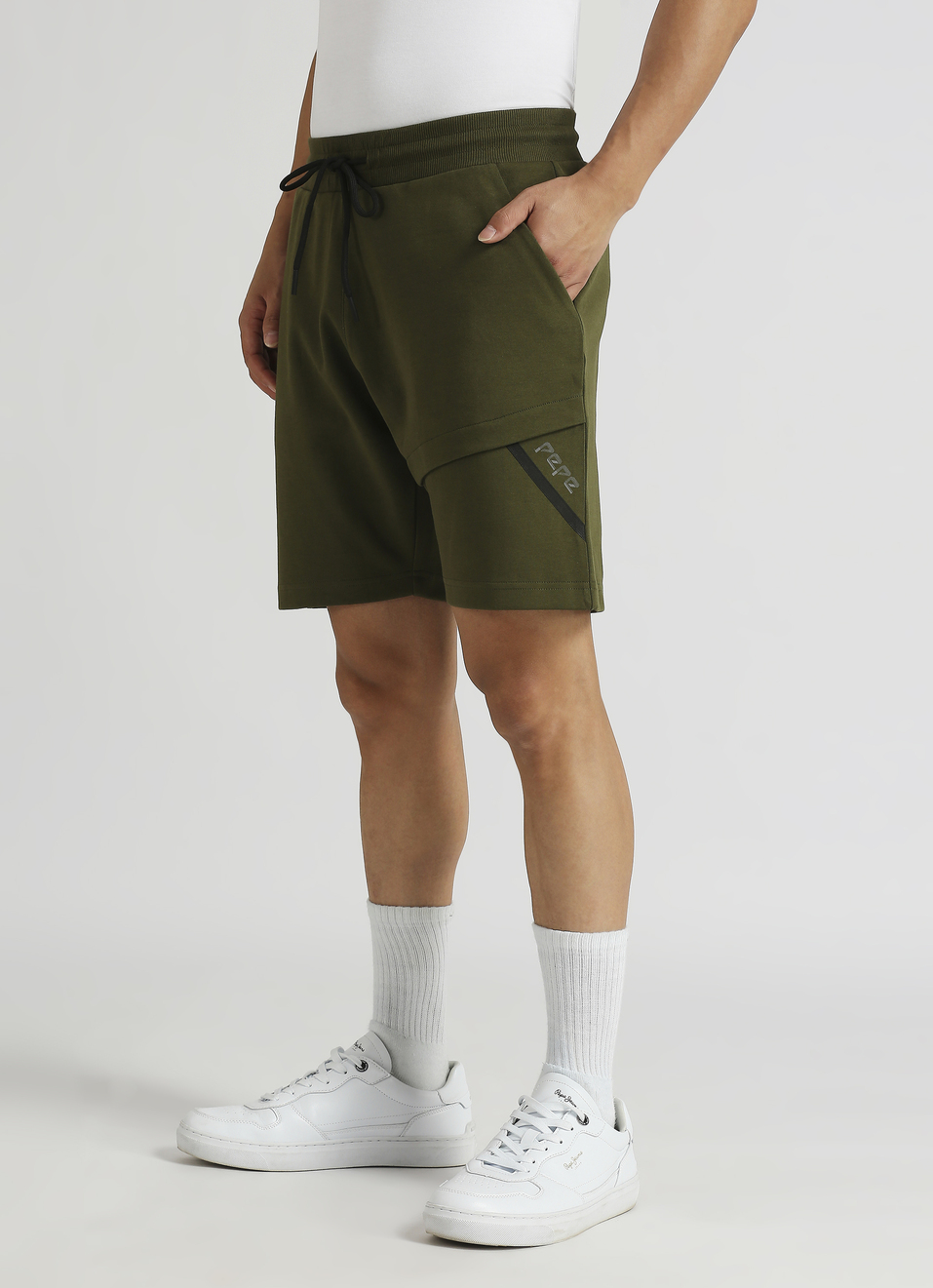Olive Pc Interlock Fabric Fashion Shorts, , large image number 3