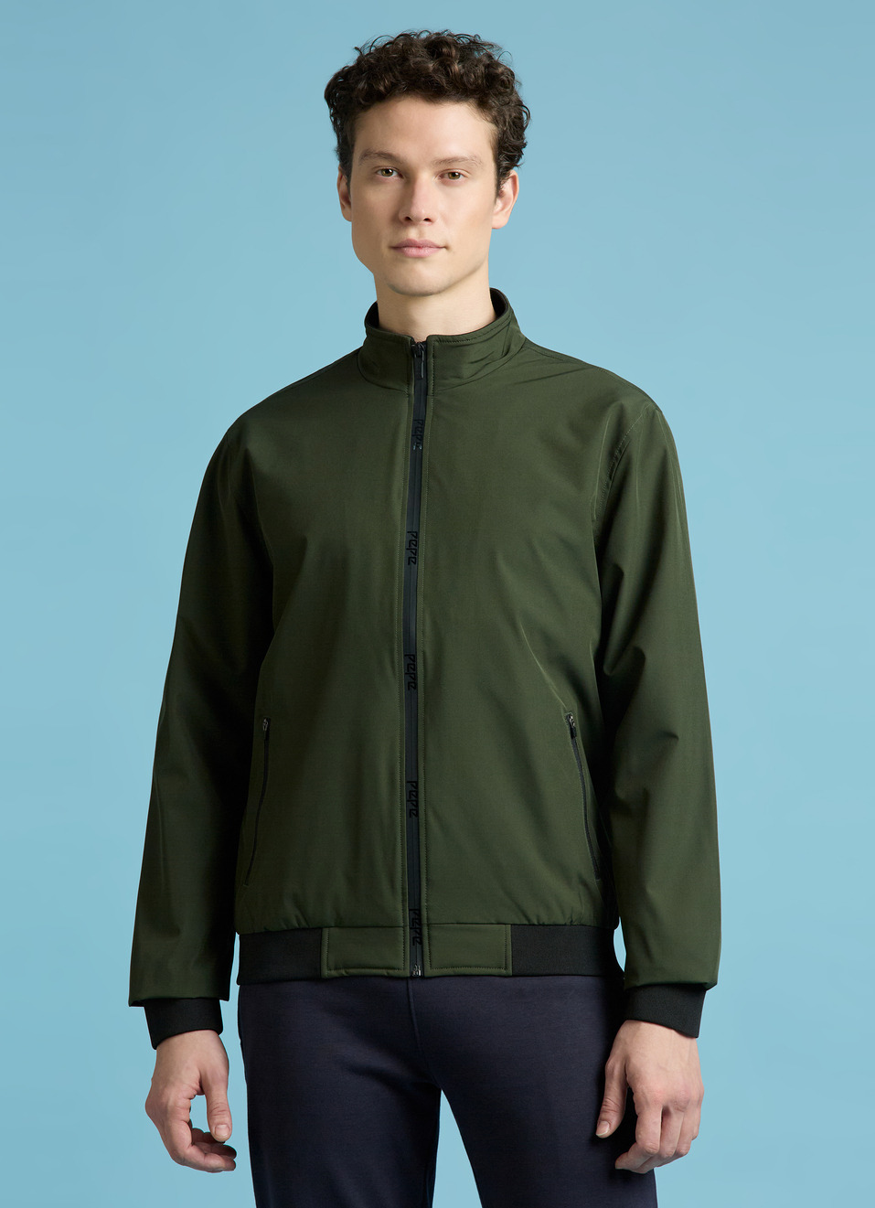 Olive High Neck Full Sleeve Lightweight Jacket, , large image number 1
