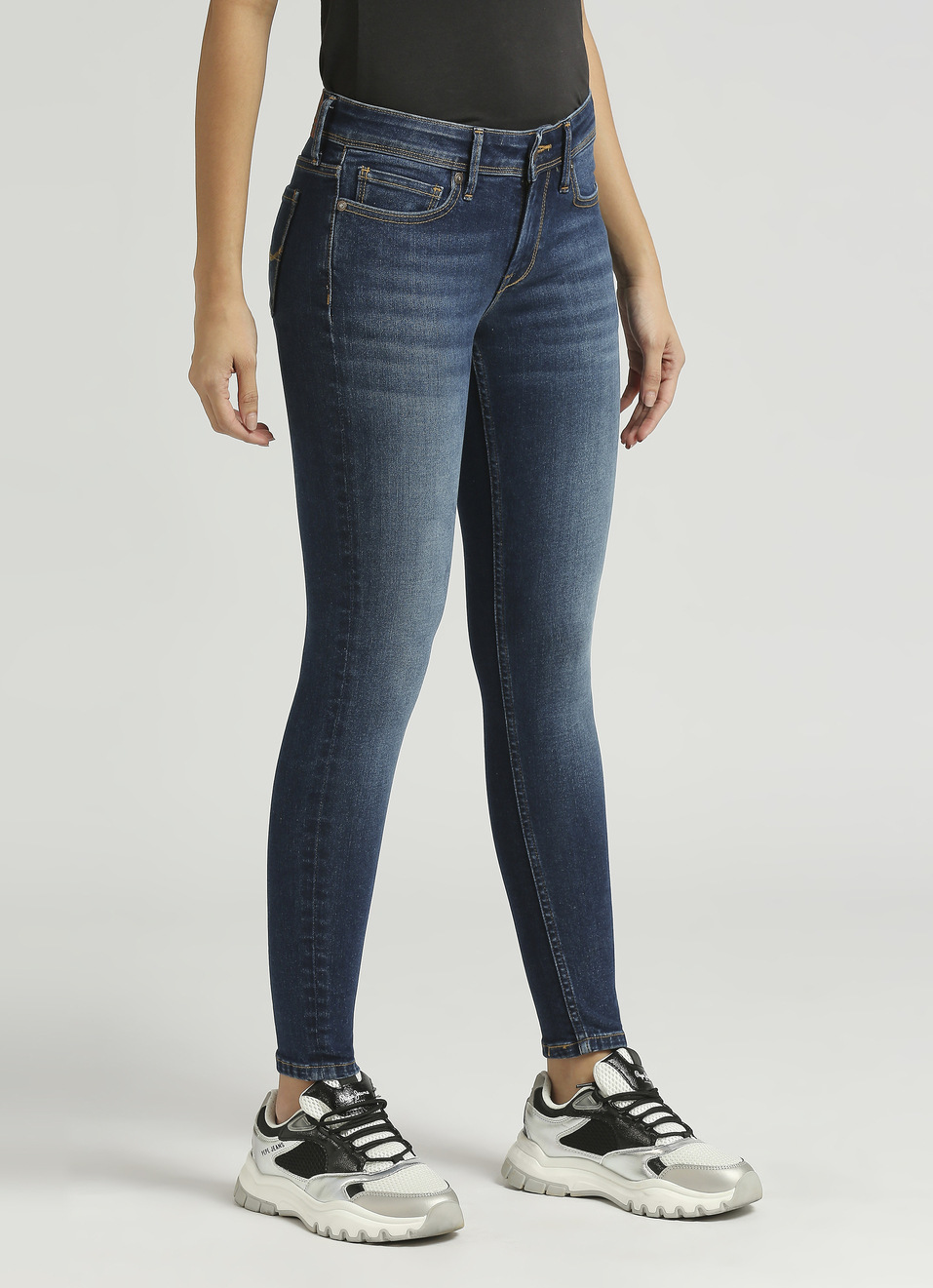 Lola Dark Blue Mid Waist Skinny Fit Jeans, , large image number 3