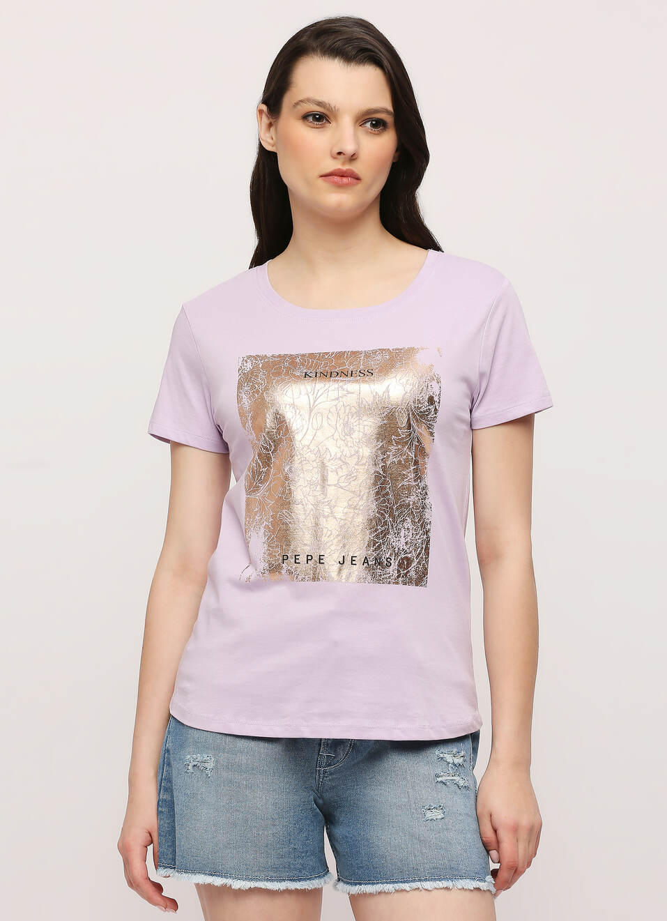 Lilac Round Neck Short Sleeve T-shirt, , large image number 1