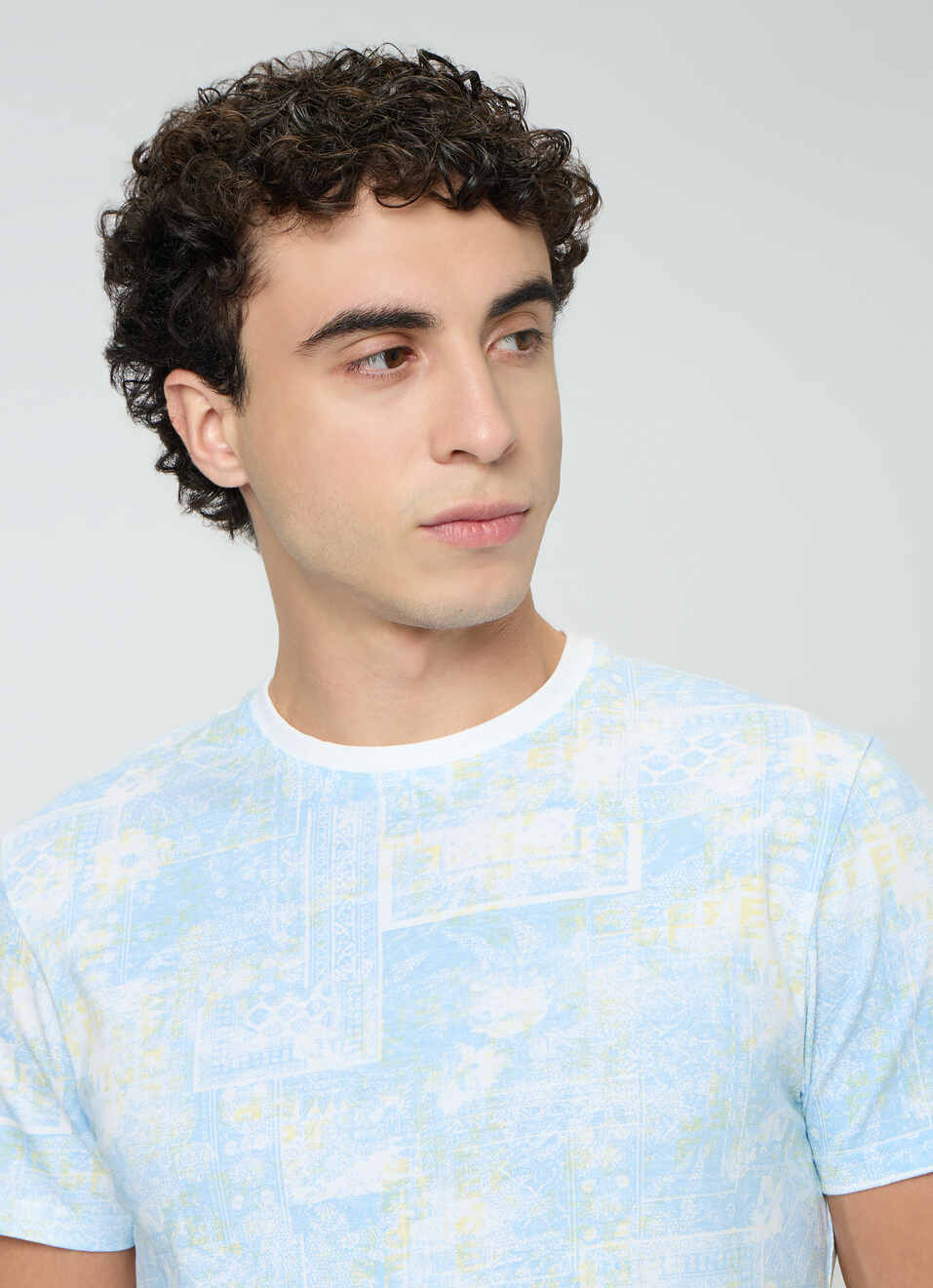 Men Sky Blue Printed Slim Fit T-shirt, , large image number 4