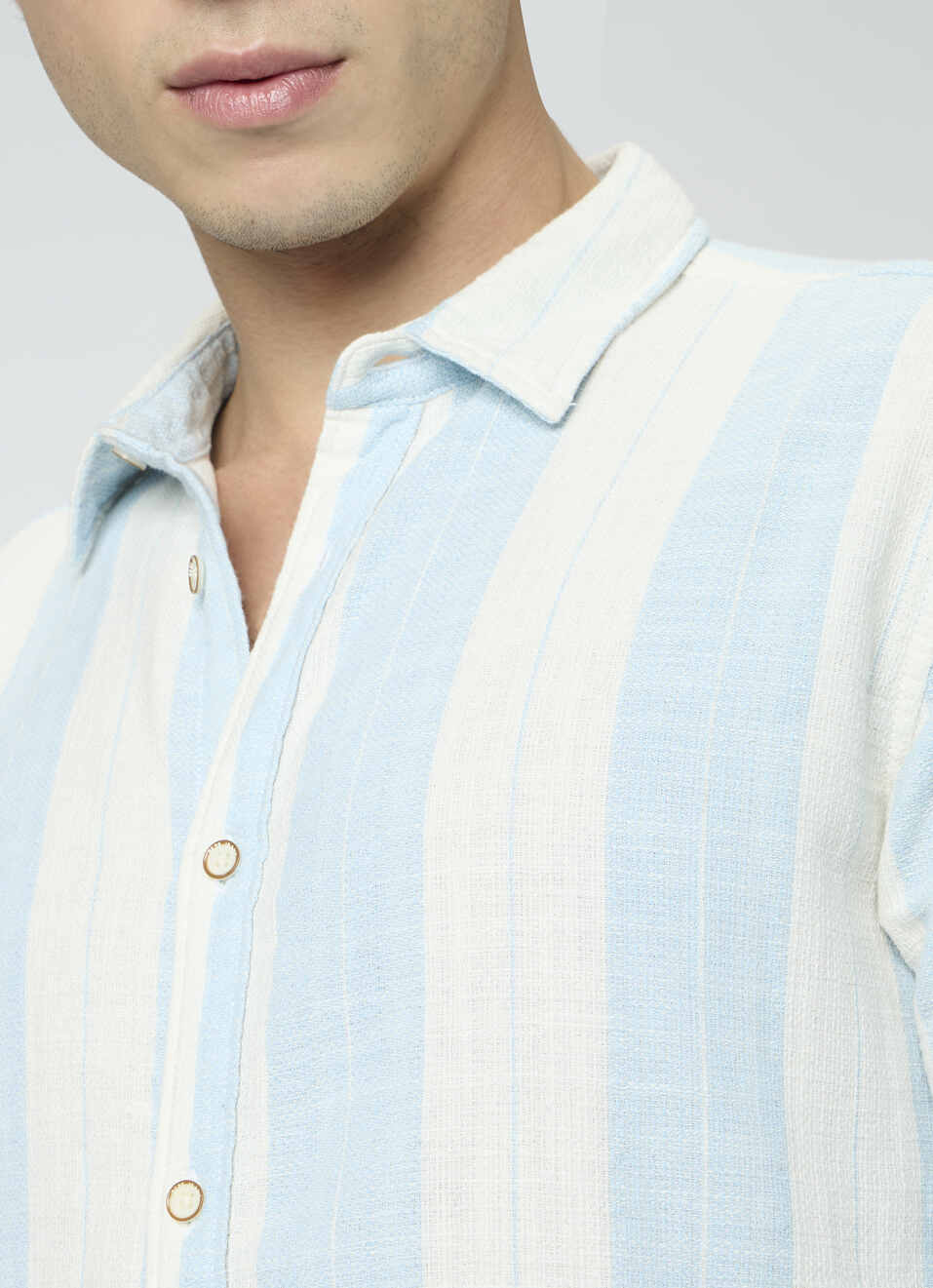 Men Blue Striped Shirt, , large image number 6