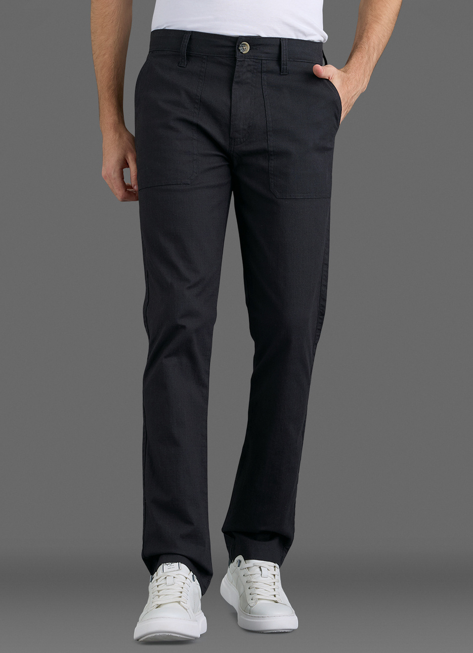 Men Black Straight Chinos, , large image number 2
