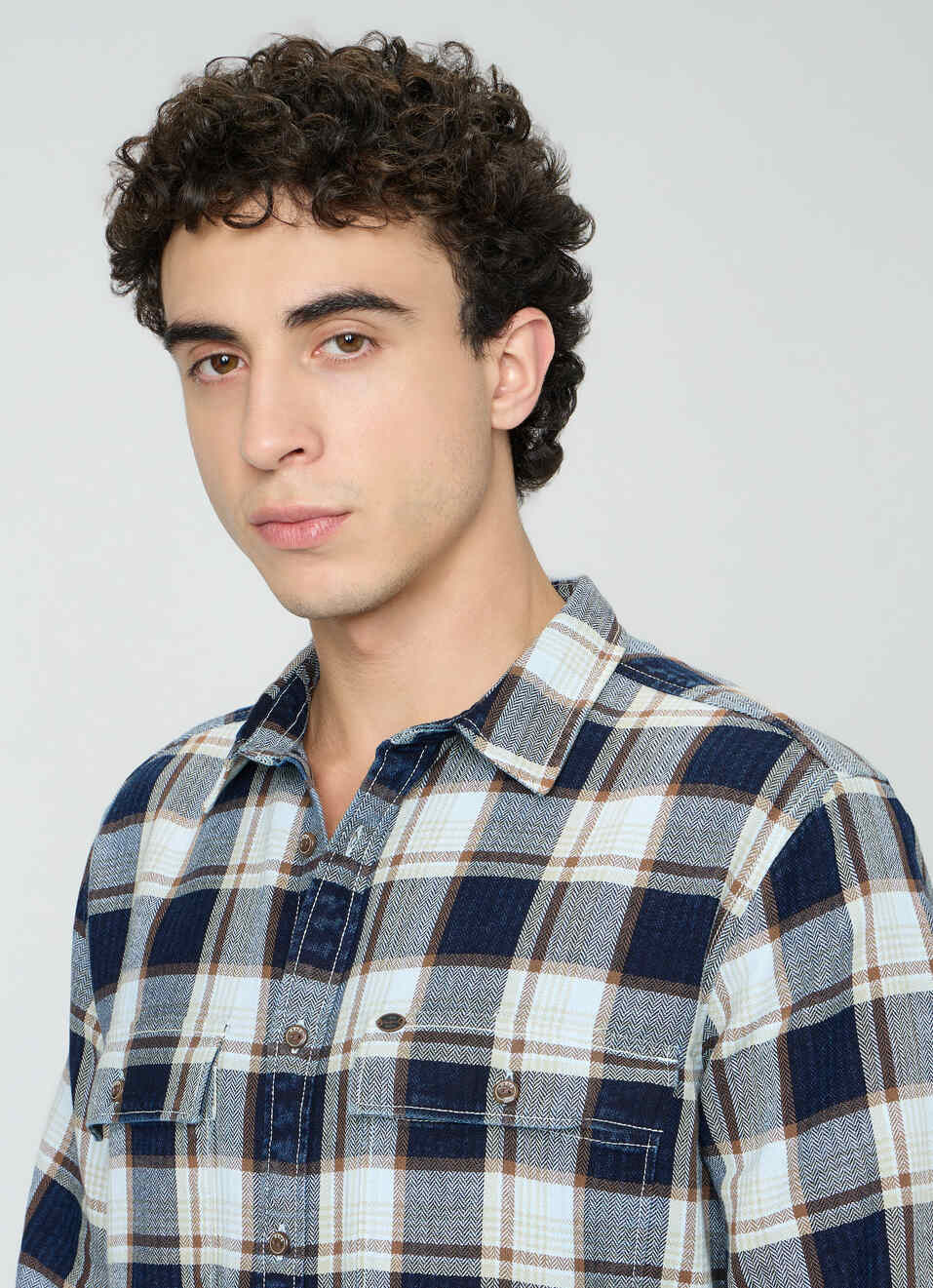 Men Indigo Blue Checked Shirt, , large image number 4