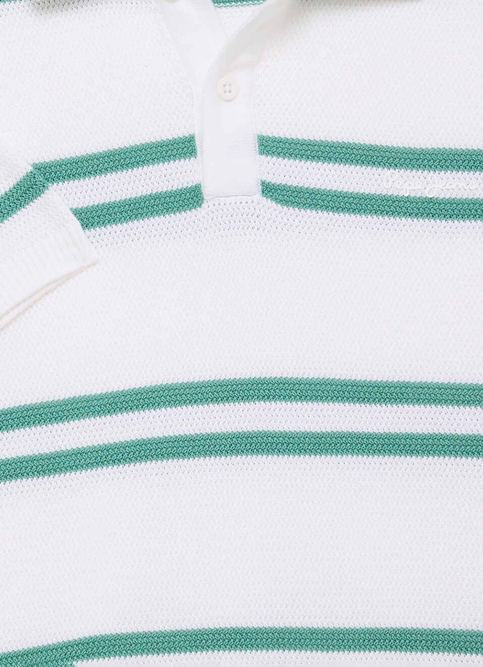 Men White Striped Flat Knit Polo Collar T-shirt, , large image number 7