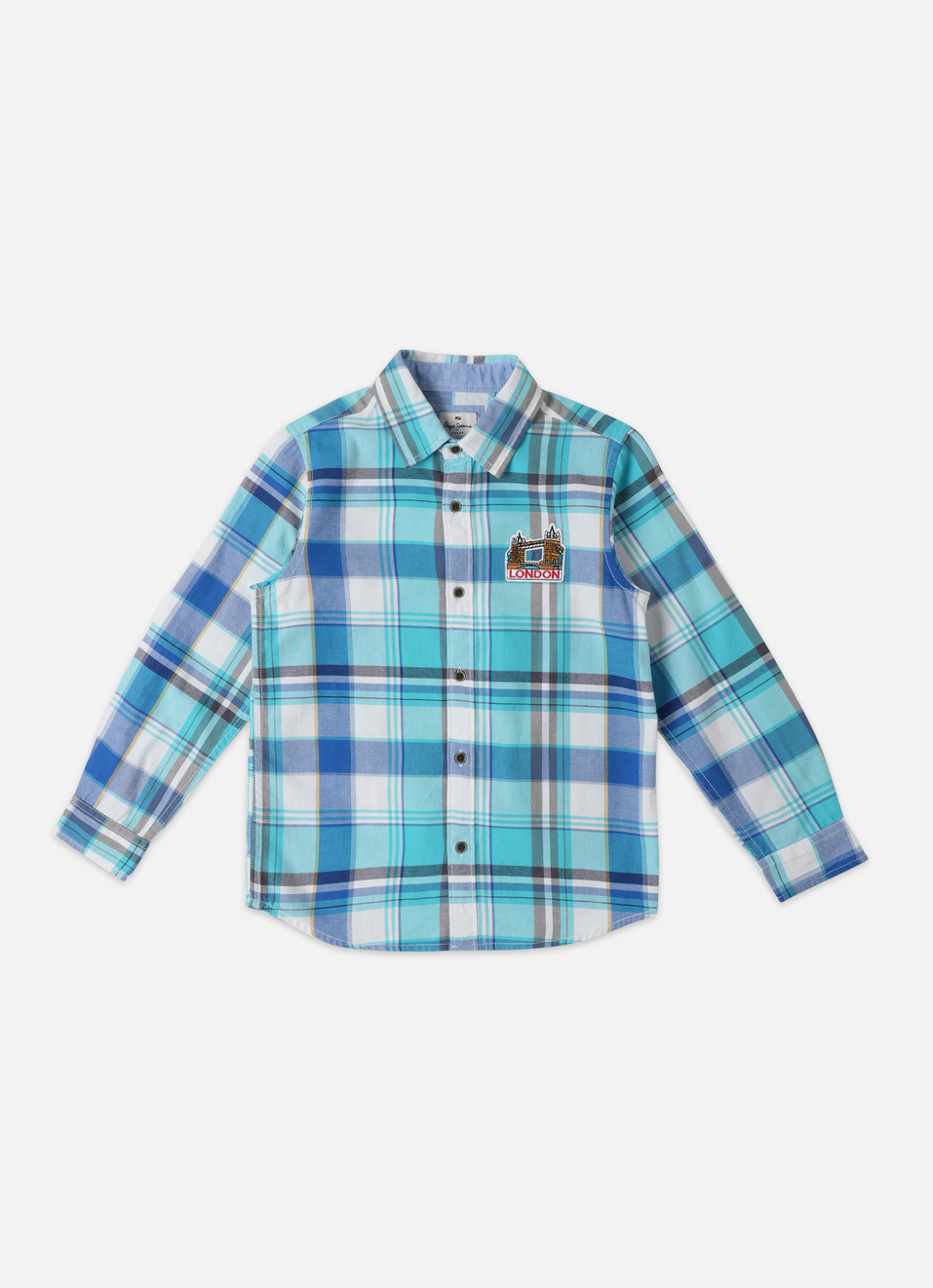 Yarn Dyed Twill  Cotton Aqua Checks Shirts, , large image number 0