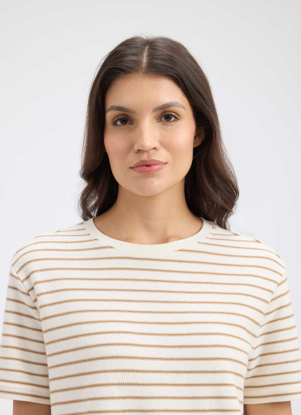 Women Beige Stripe Short Sleeve T-shirt, , large image number 4