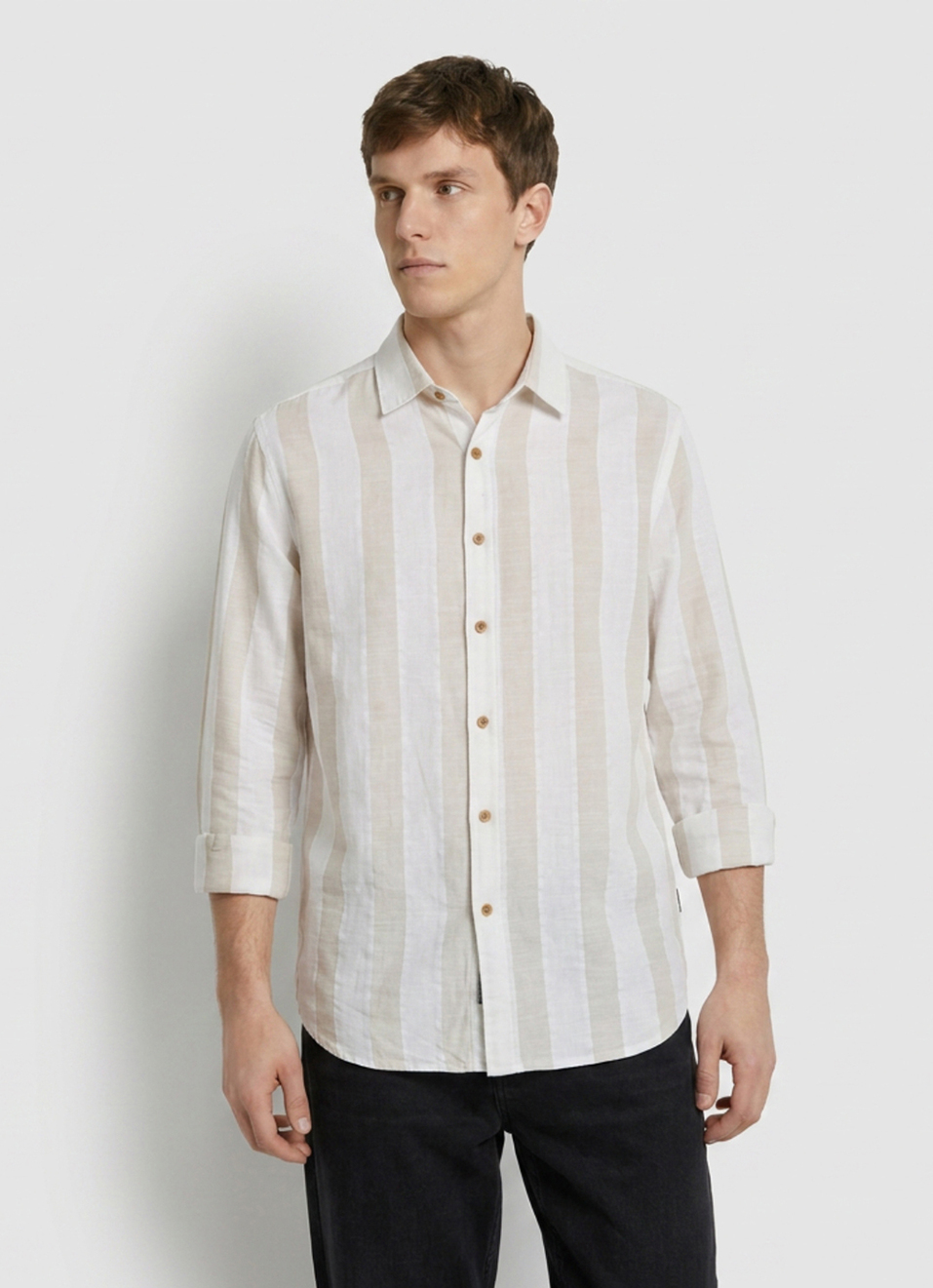 Men Beige Striped Long Sleeve Shirt, , large image number 1