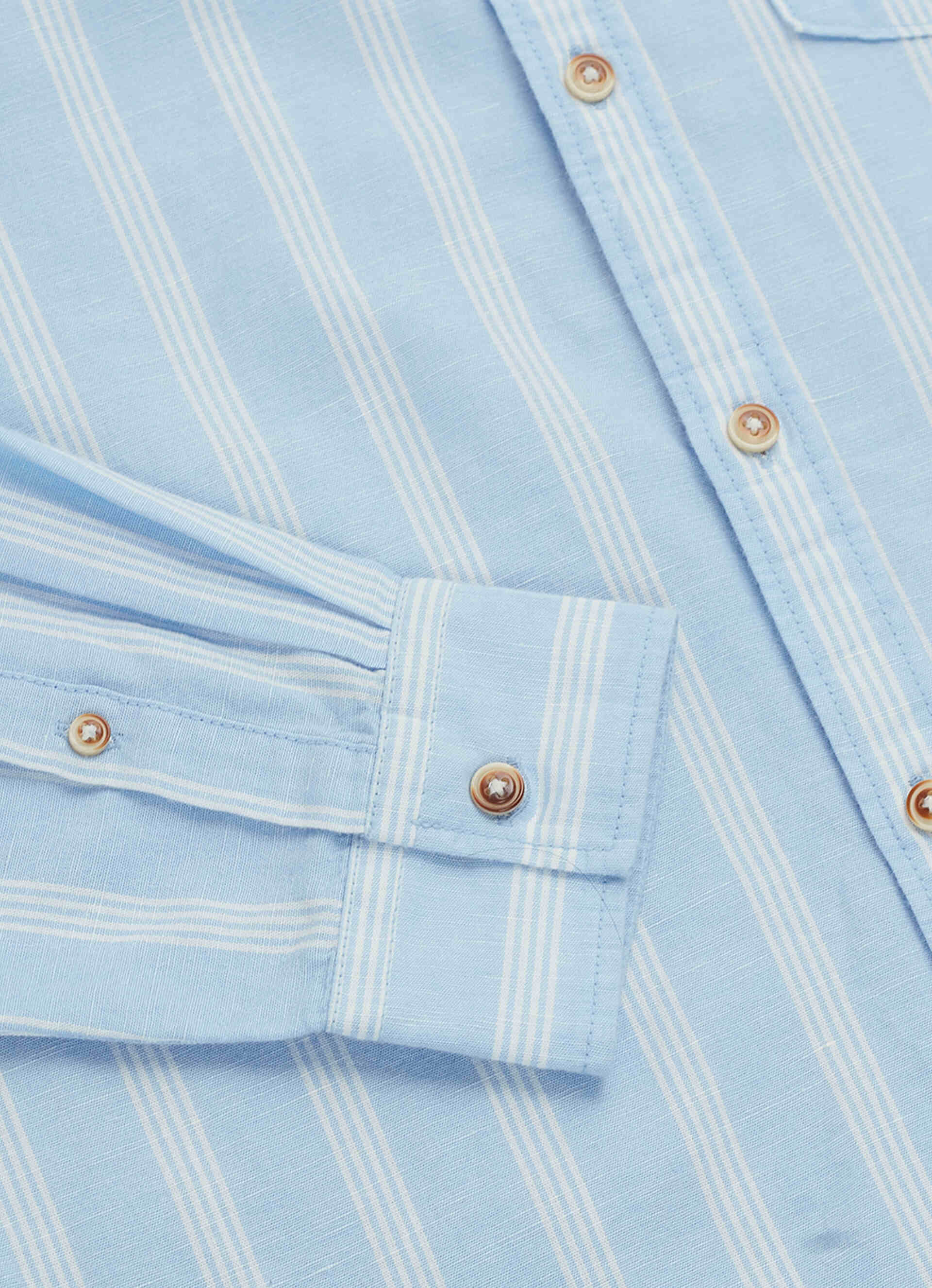 Men Sky Blue Striped Regular Fit Cotton Linen Shirt, , large image number 8