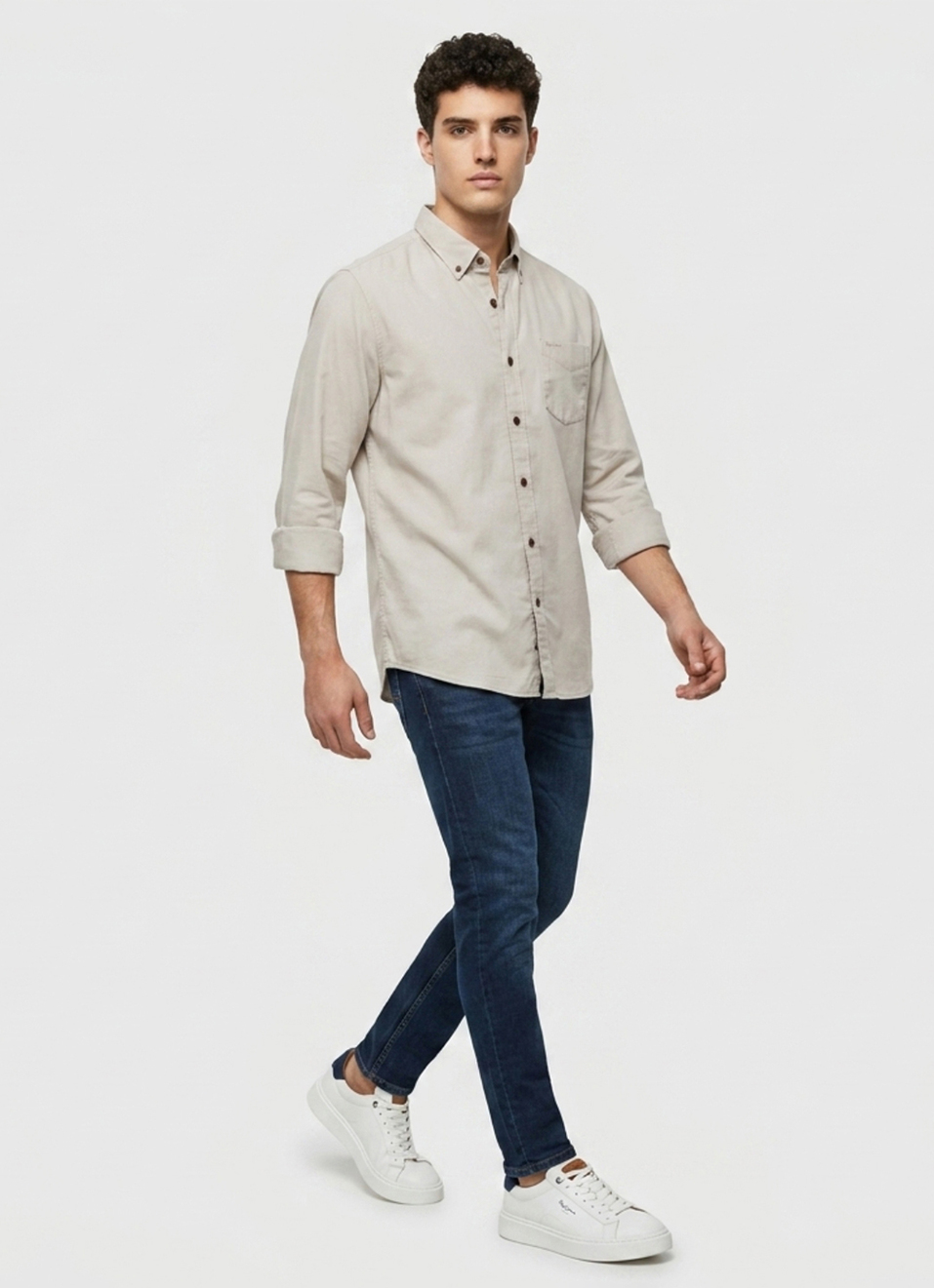 Men Dark Olive Solid Button-down Collar Oxford Shirt, , large image number 5