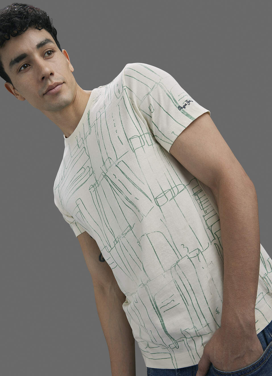 Men Ivory Printed Slim Fit Short Sleeve T-shirt, , large image number 0