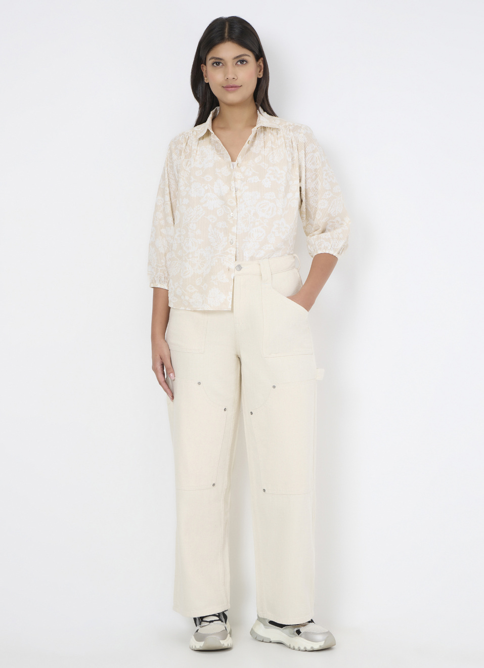 Women Beige Printed Regular Fit Shirt, , large image number 5