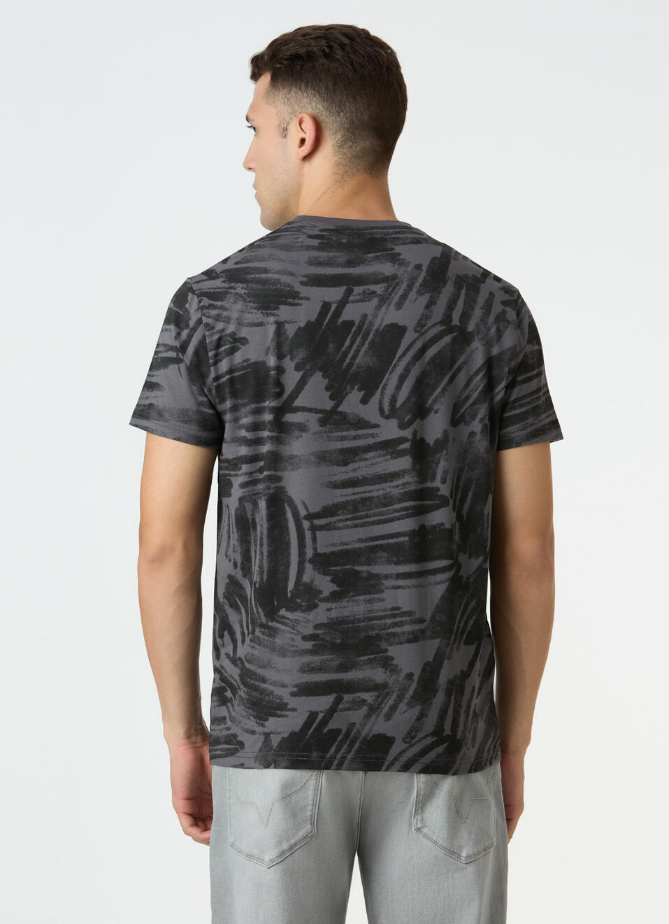 Men Grey Brushstroke Print Short Sleeve T-shirt, , large image number 2
