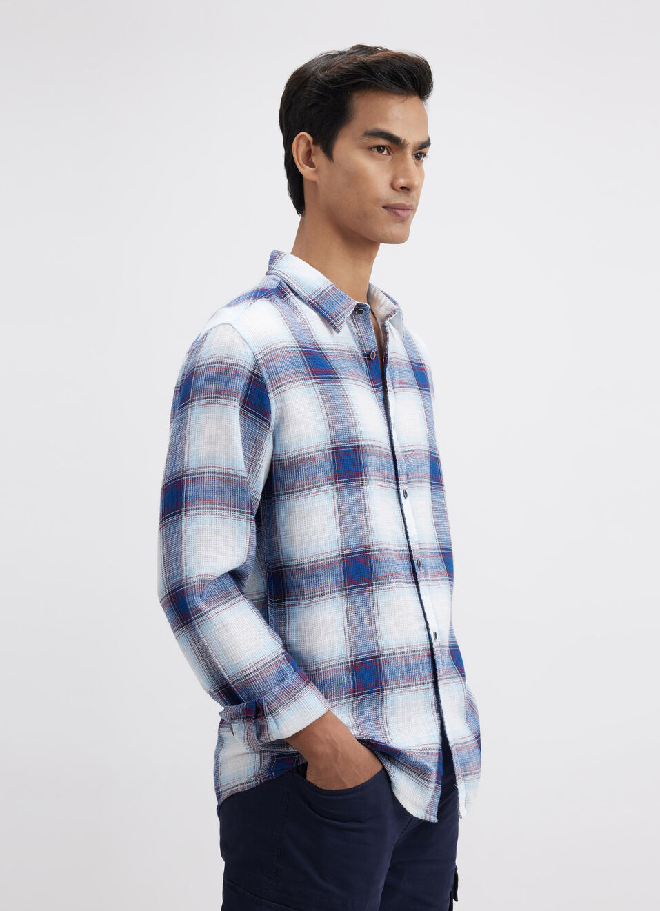 Men Blue Check Full Sleeve Shirt, , large image number 3