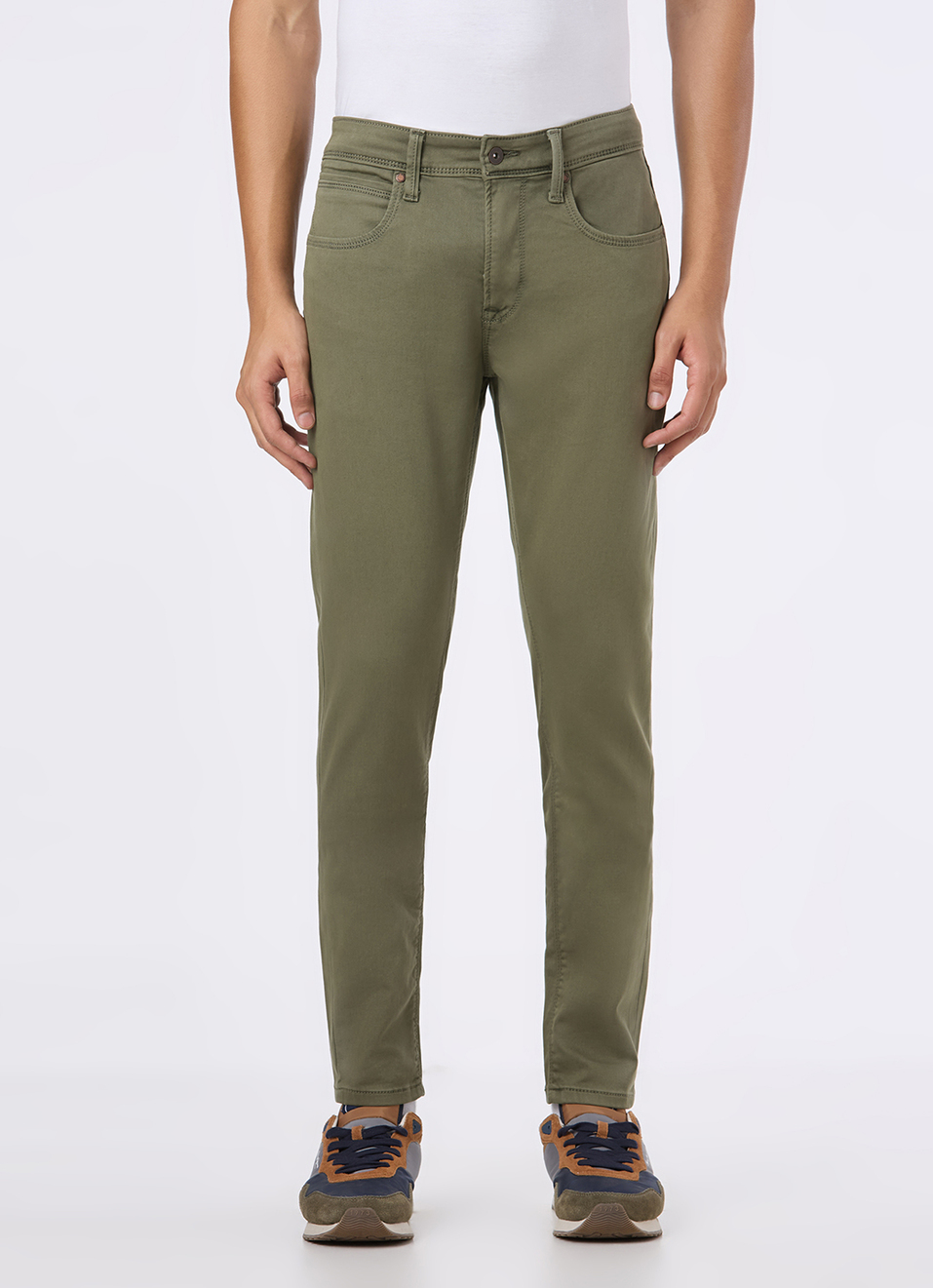 Men Olive Mid Rise Slim Fit Gymindigo Jeans, , large image number 2