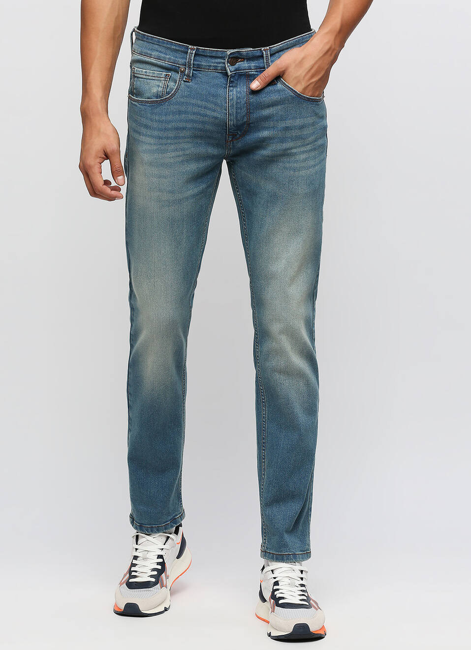 Vapour Light Blue Low Rise Tapered Jeans, , large image number 2