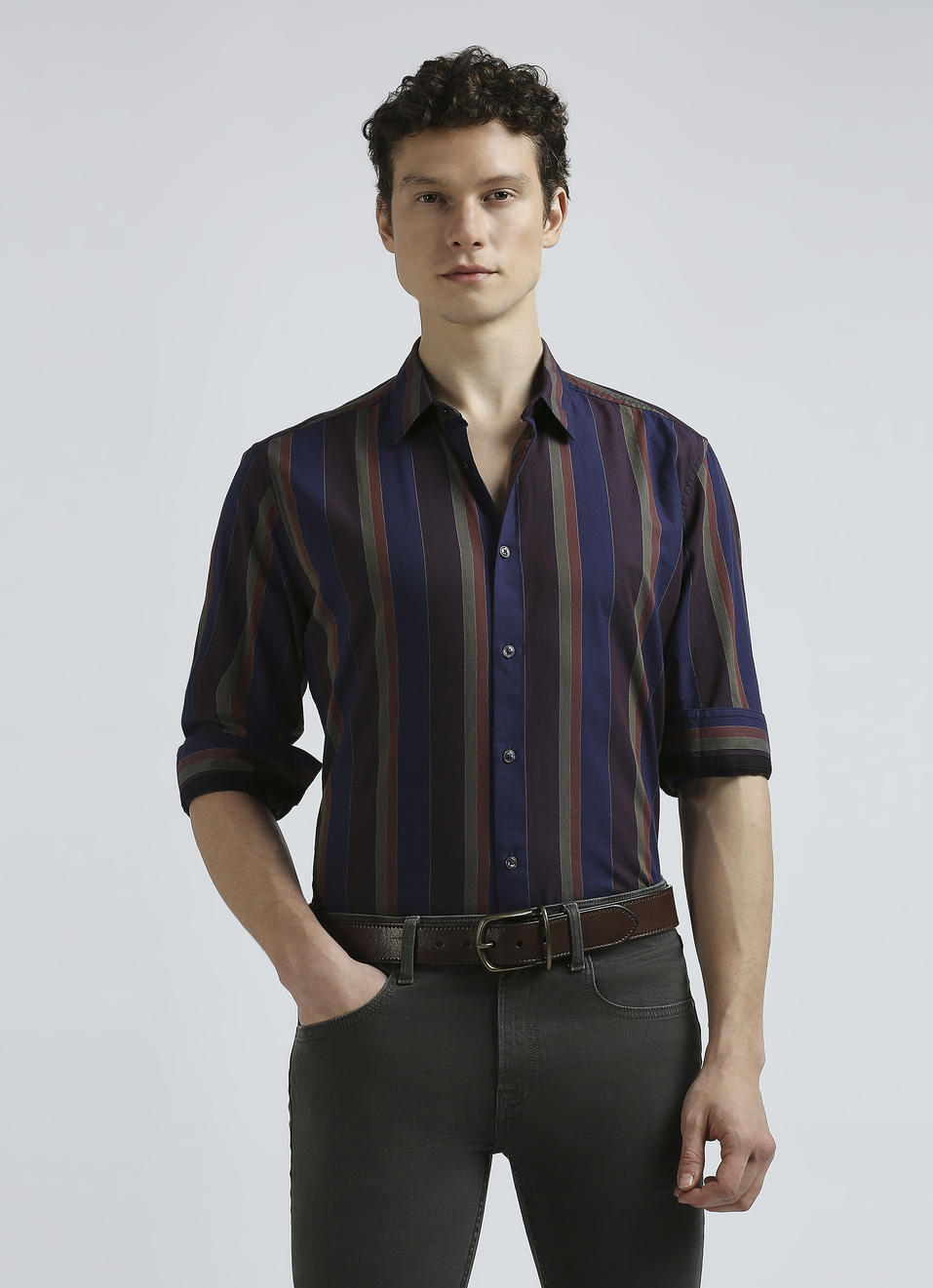 Navy Stripes Full Sleeve Shirt, , large image number 0