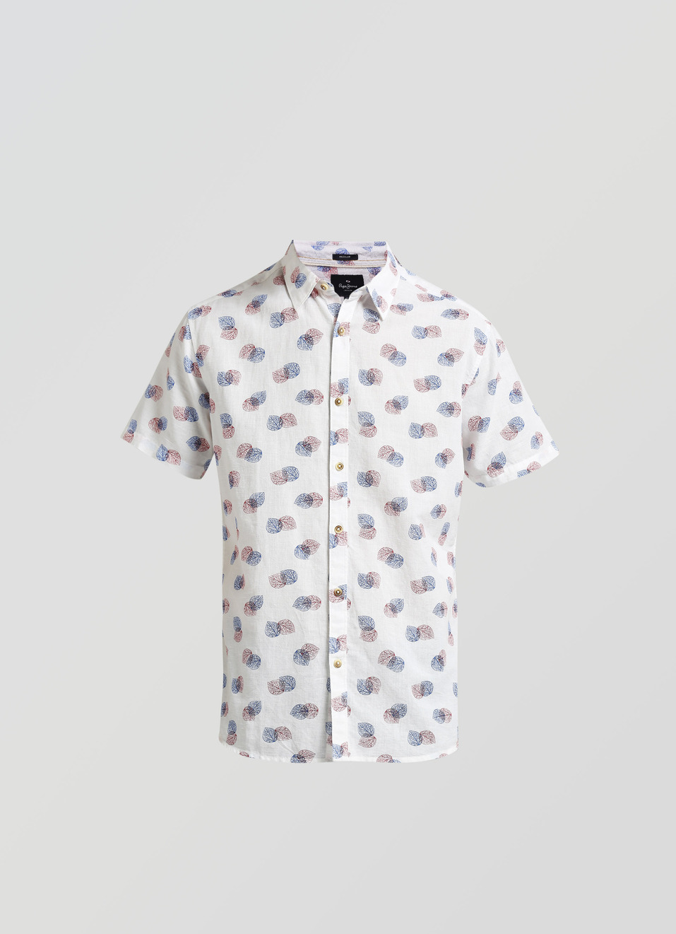Sky Blue All Over Printed Linen Short Sleeve Shirt, , large image number 6