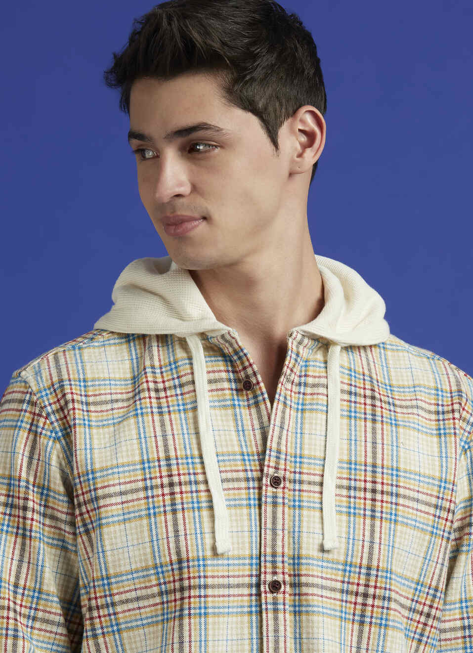 Ecru Check Full Sleeve Hooded Shirt, , large image number 4