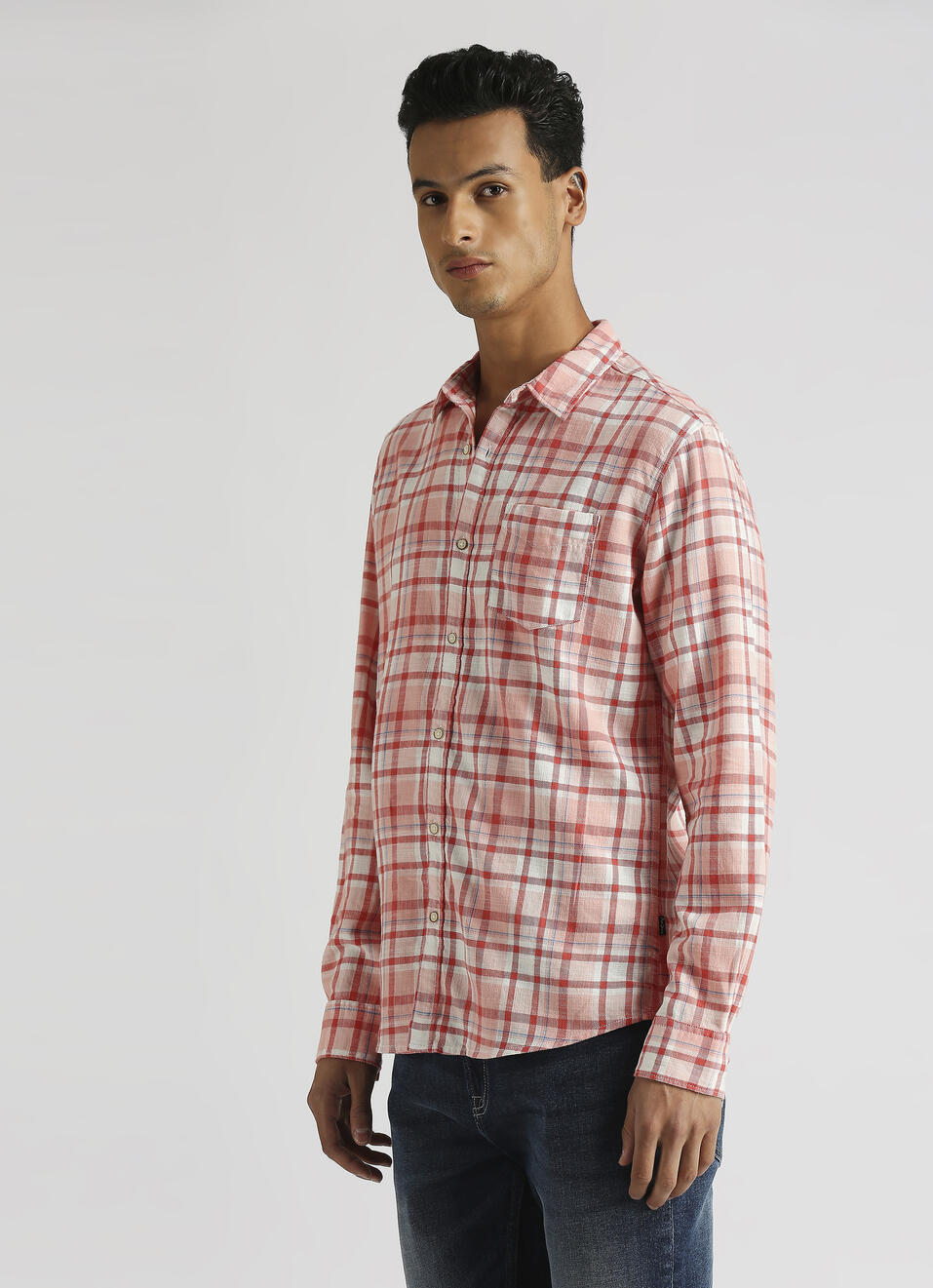 Peach Checks Yarn Dyed Long Sleeve Shirt, , large image number 3