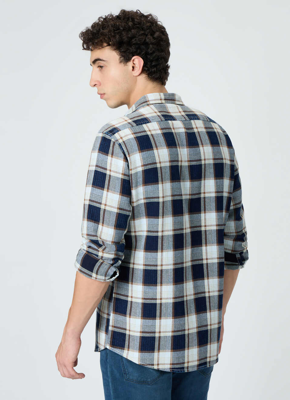 Men Indigo Blue Checked Shirt, , large image number 2