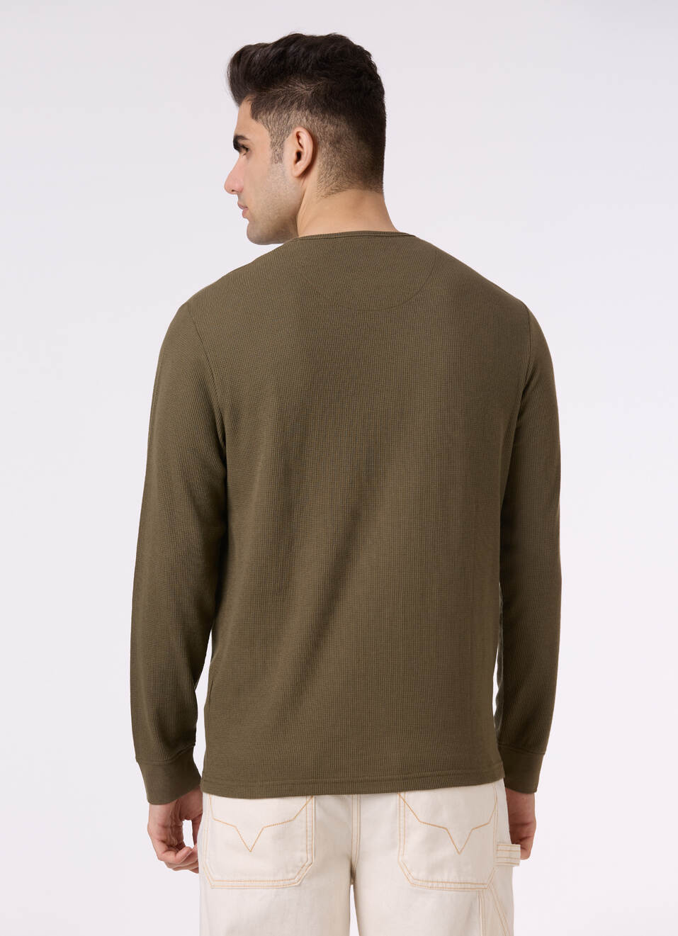 Men Leaf Green Henley Neck Full Sleeve T-shirt, , large image number 2