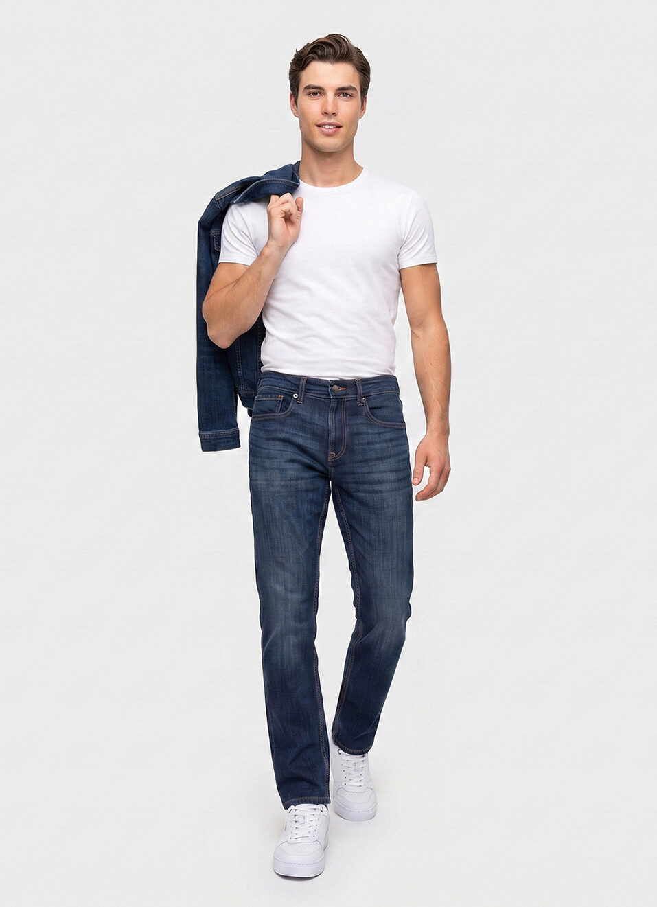 Men Blue Straight Fit Mid Rise Stretchable Jeans, , large image number 1