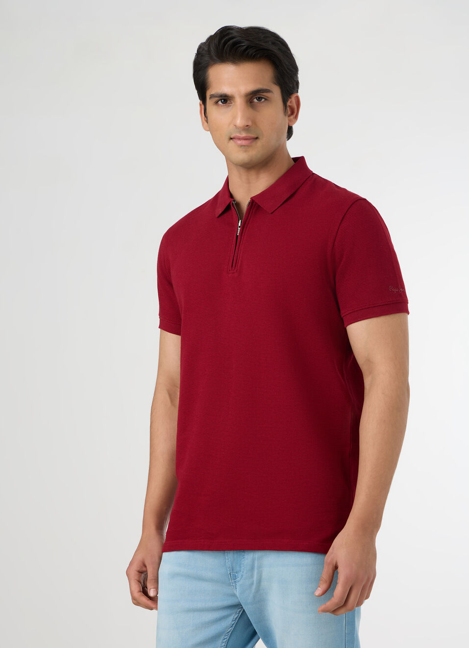 Men Red Polo Collar T-shirt, , large image number 3