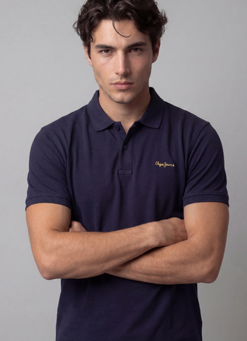 Men Navy Solid Short Sleeves Polo