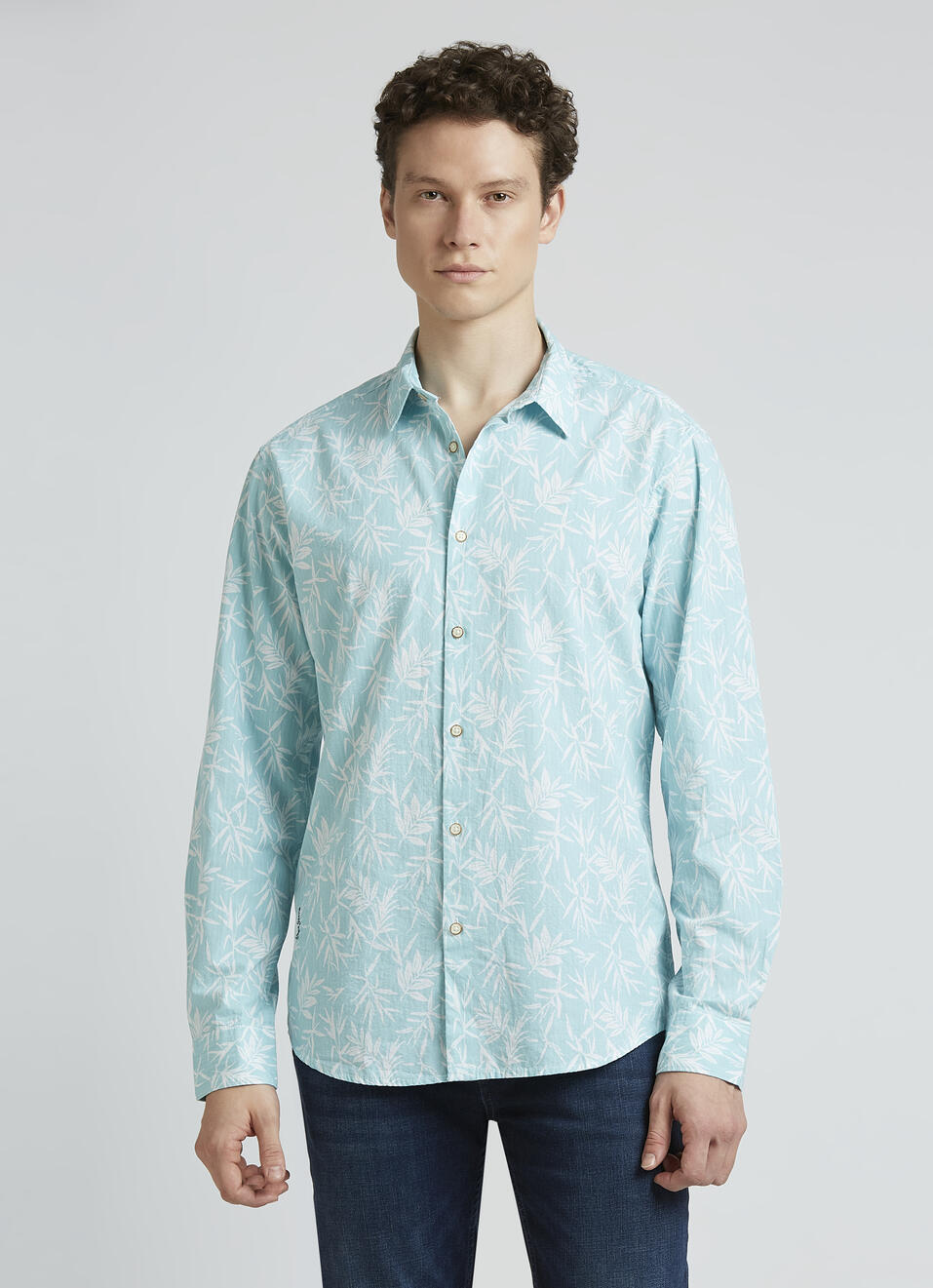Blue Botanical Print Full Sleeve Shirt, , large image number 1
