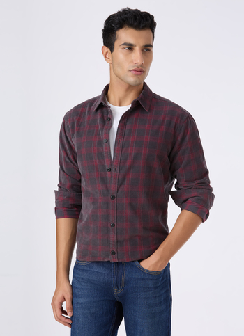 Men Charcoal Grey Check Full Sleeve Shirt