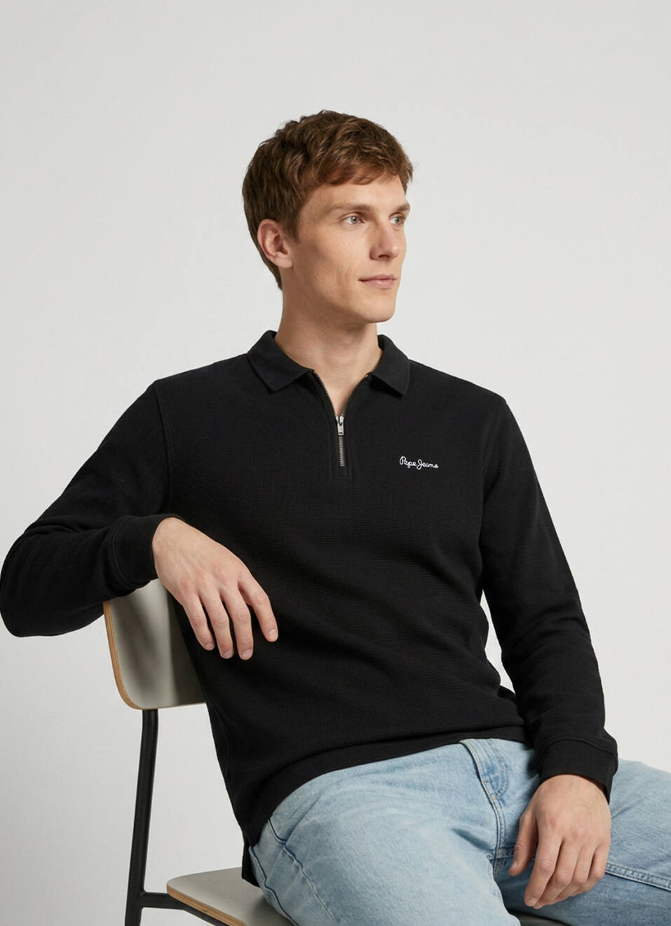 Men Black Solid Polo Collar T-shirt, , large image number 0