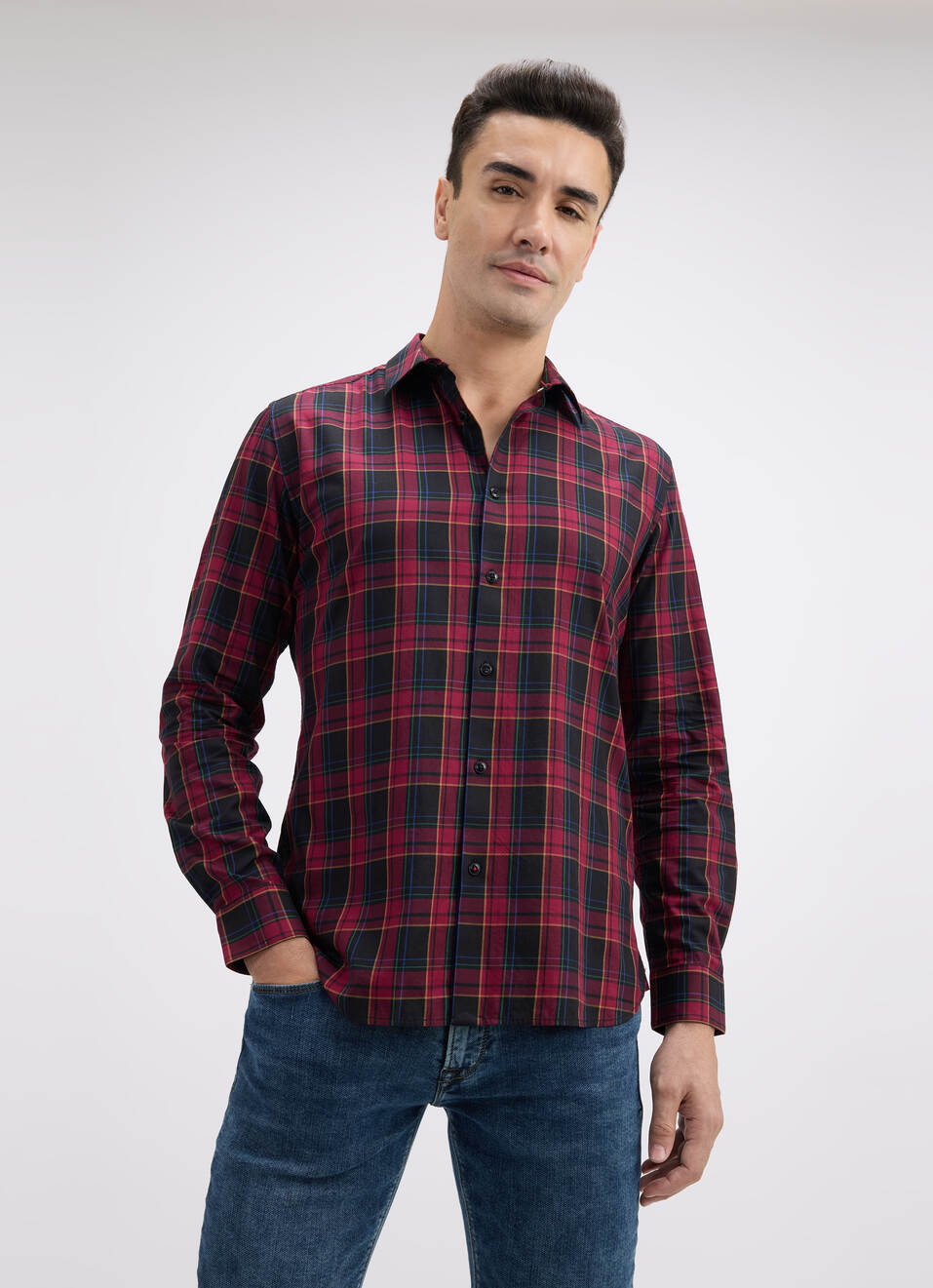 Men Wine Stripe Full Sleeve Shirt, , large image number 1