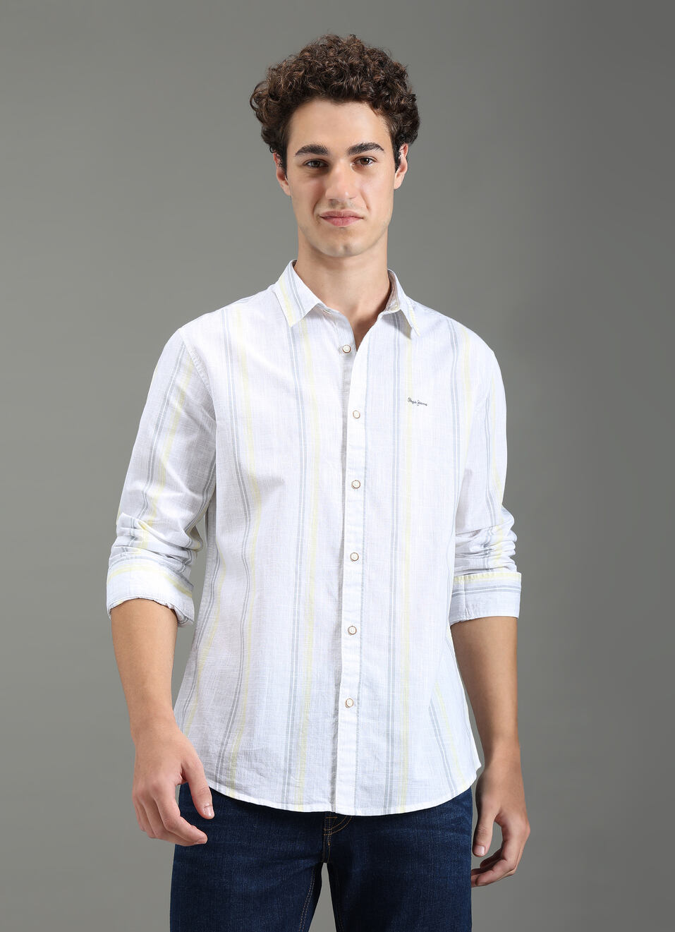 Men Beige Striped Shirt, , large image number 1