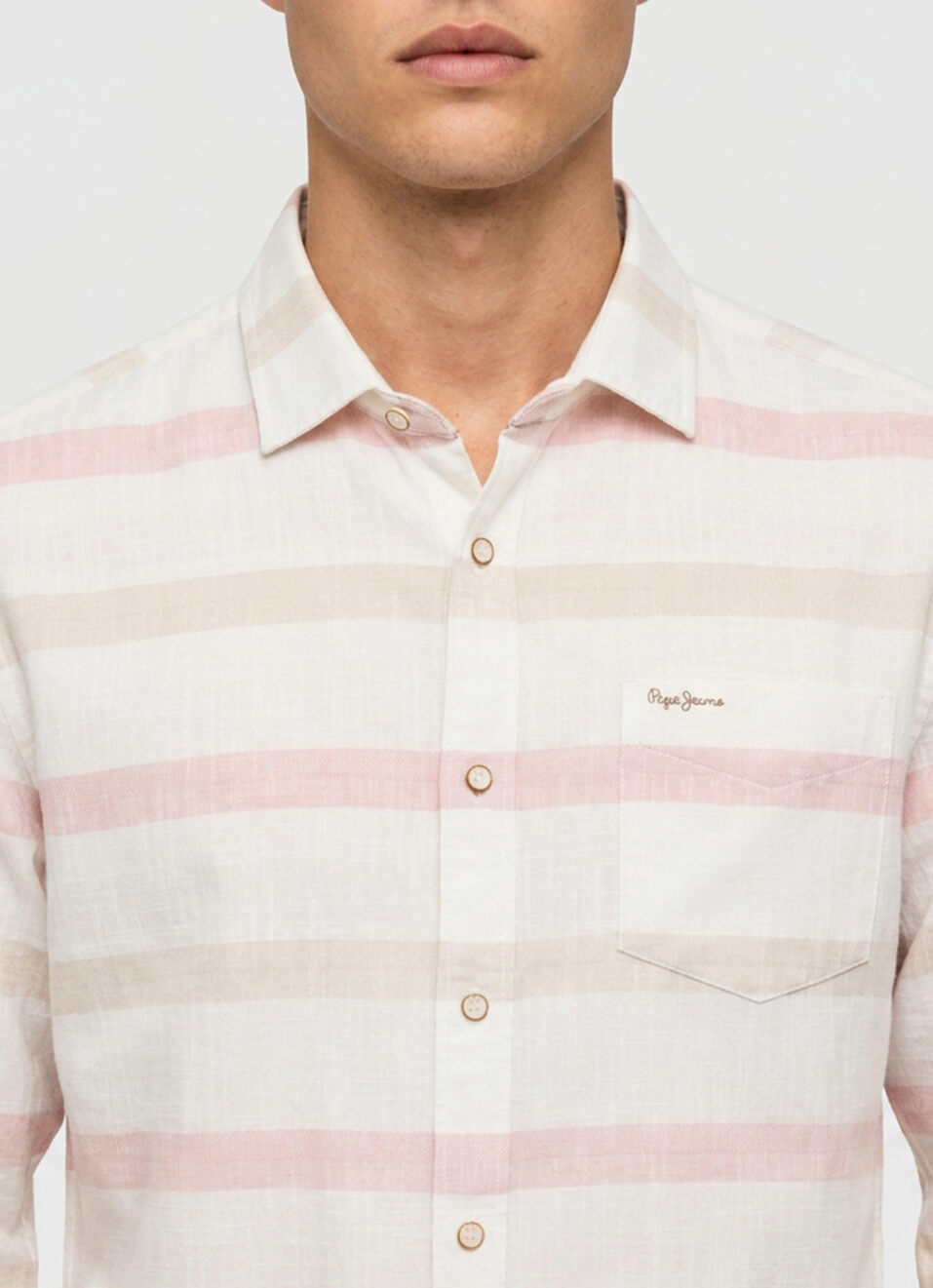 Men Peach Striped Long Sleeve Shirt, , large image number 4