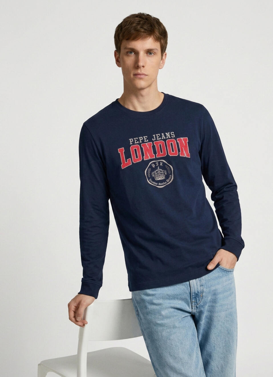 Men Navy Printed Slim Fit Long Sleeve T-shirt, , large image number 0