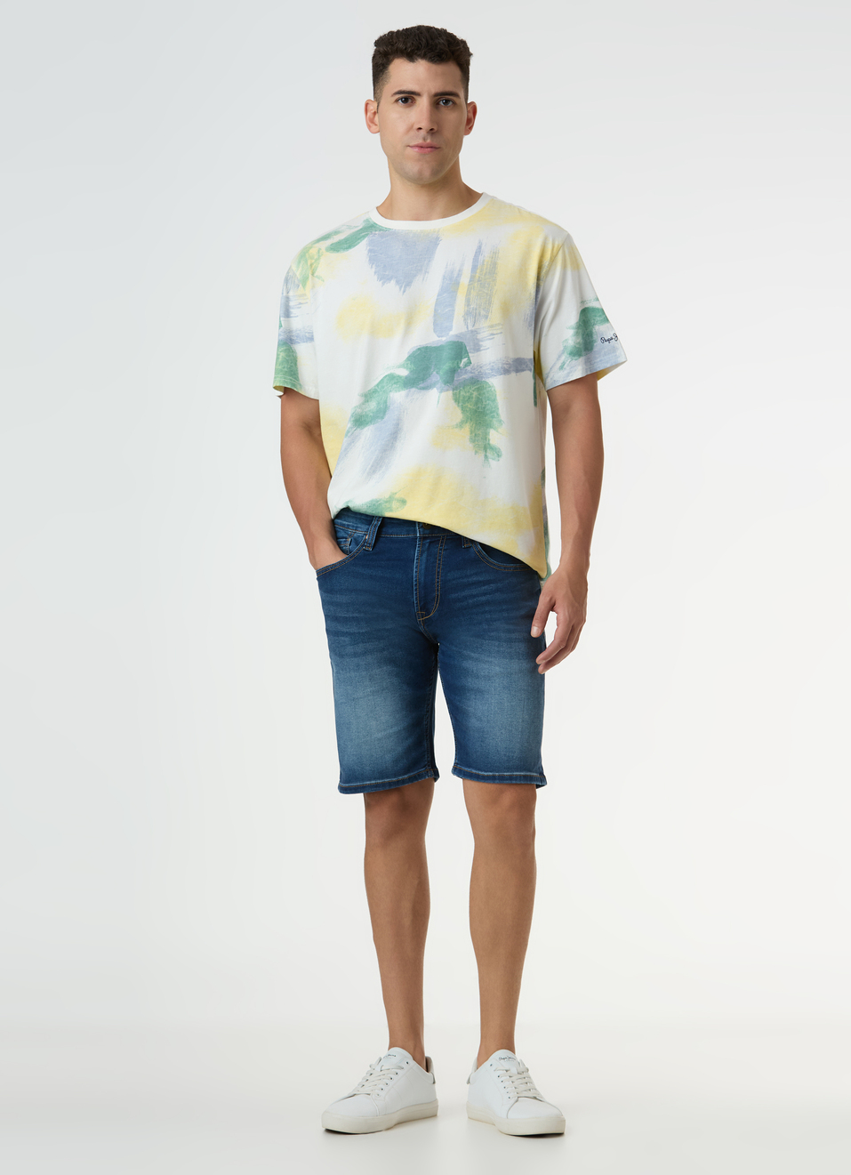 Men Blue Mid Rise Denim Shorts, , large image number 0