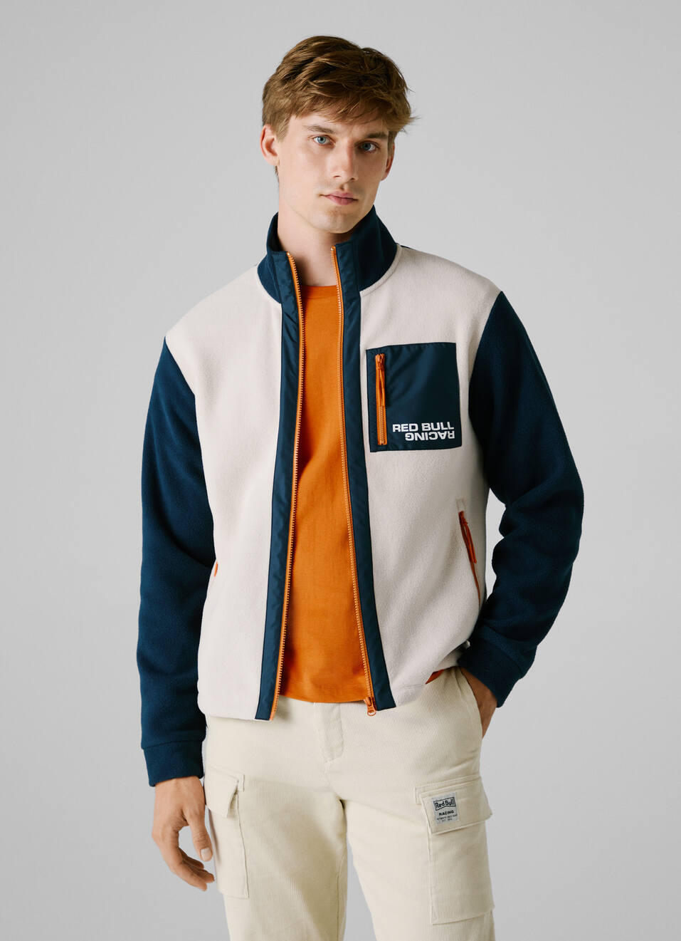 Red Bull Racing X Pepe Jeans Ecru Fleece Color Block Jacket, , large image number 0