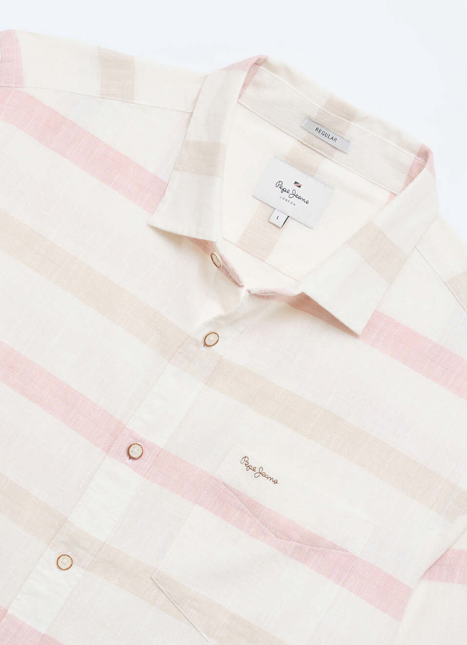 Men Peach Striped Long Sleeve Shirt, , large image number 6