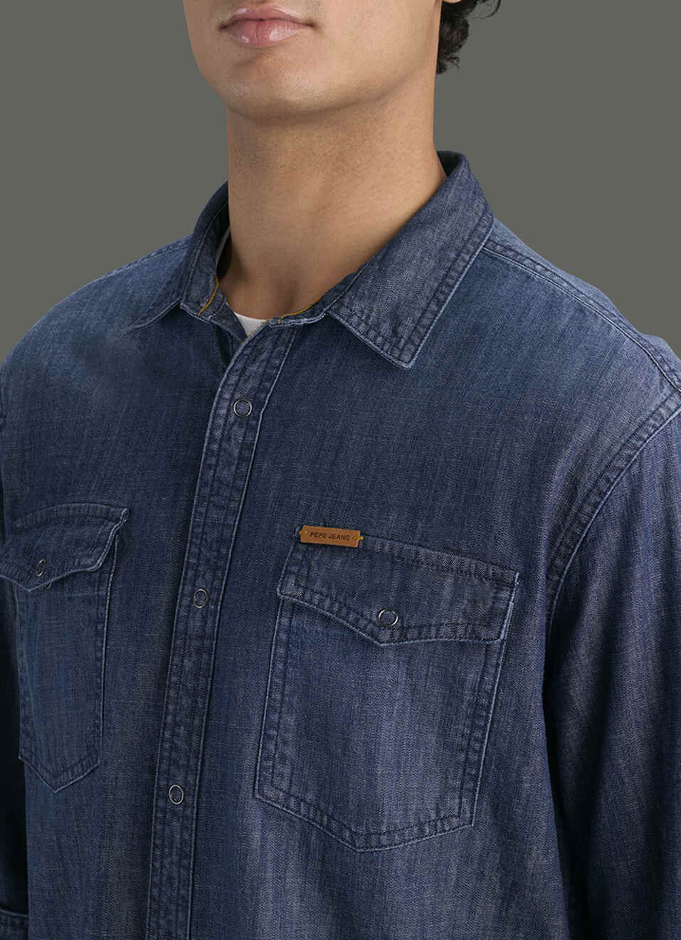 Men Dark Blue Long Sleeve Denim Shirt, , large image number 1