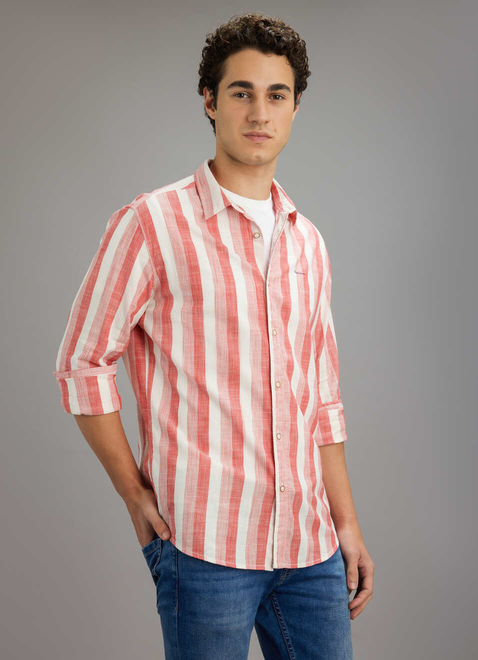 Men Red Striped Shirt, , large image number 7