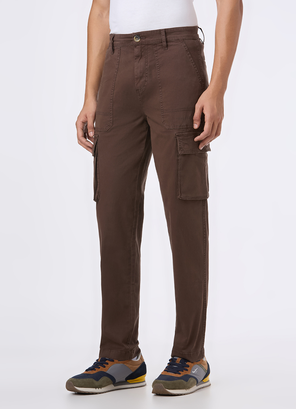 Men  Brown Overdyed Mid Rise Utility Stretch Cargo Pants, , large image number 5