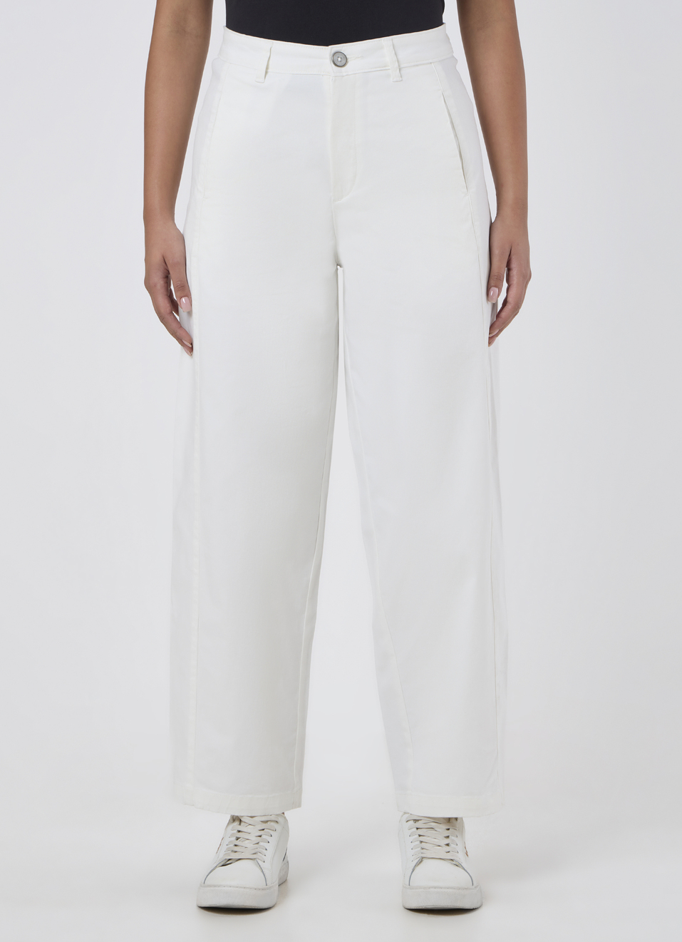 Women Off White Mid Rise Tapered Pants, , large image number 1