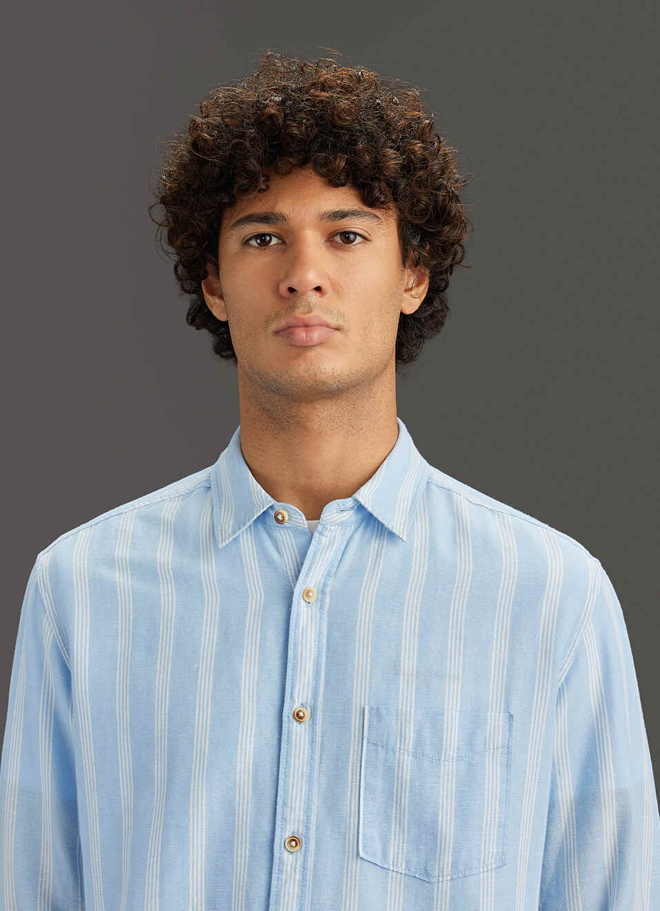 Men Sky Blue Striped Regular Fit Cotton Linen Shirt, , large image number 4