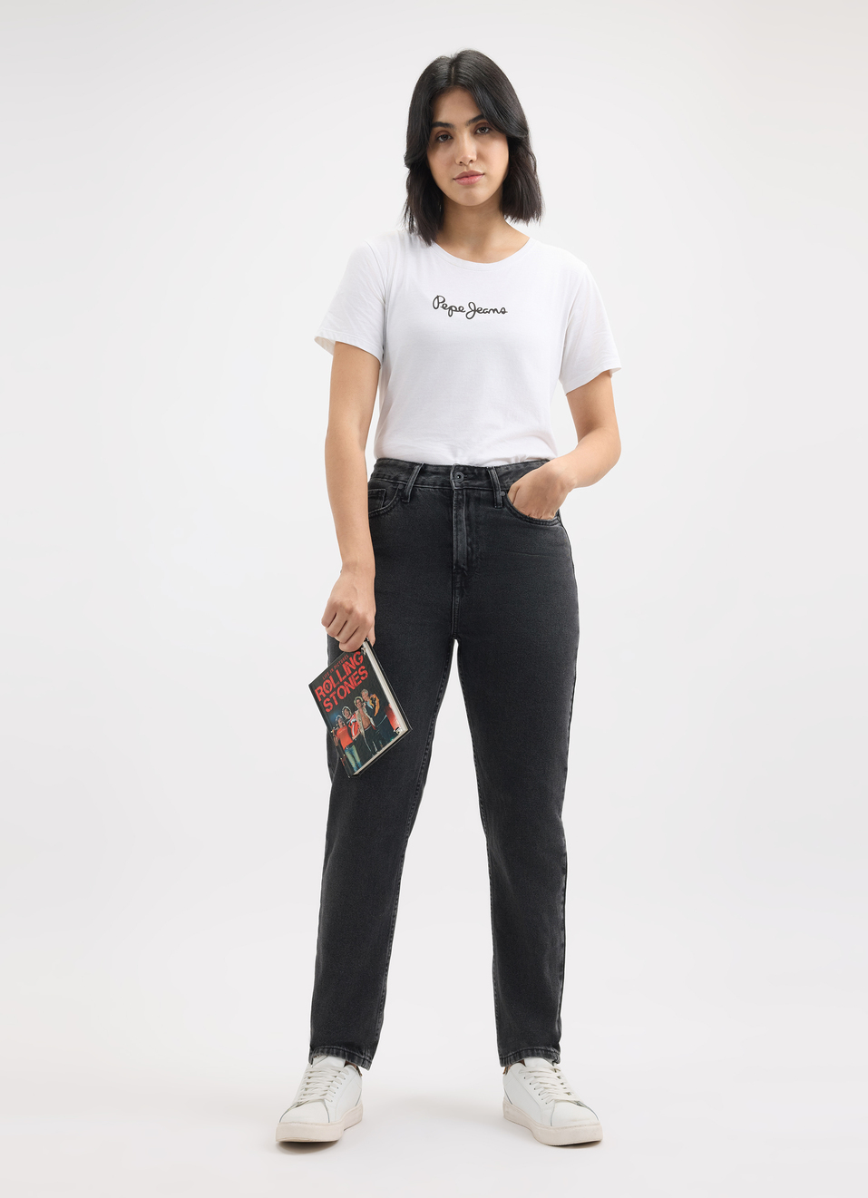 Women Black Mom Fit High Rise Jeans , , large image number 5