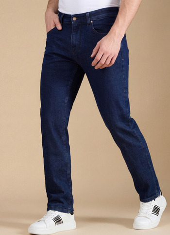 Men Dark Blue Mid Rise Straight Fit Jeans