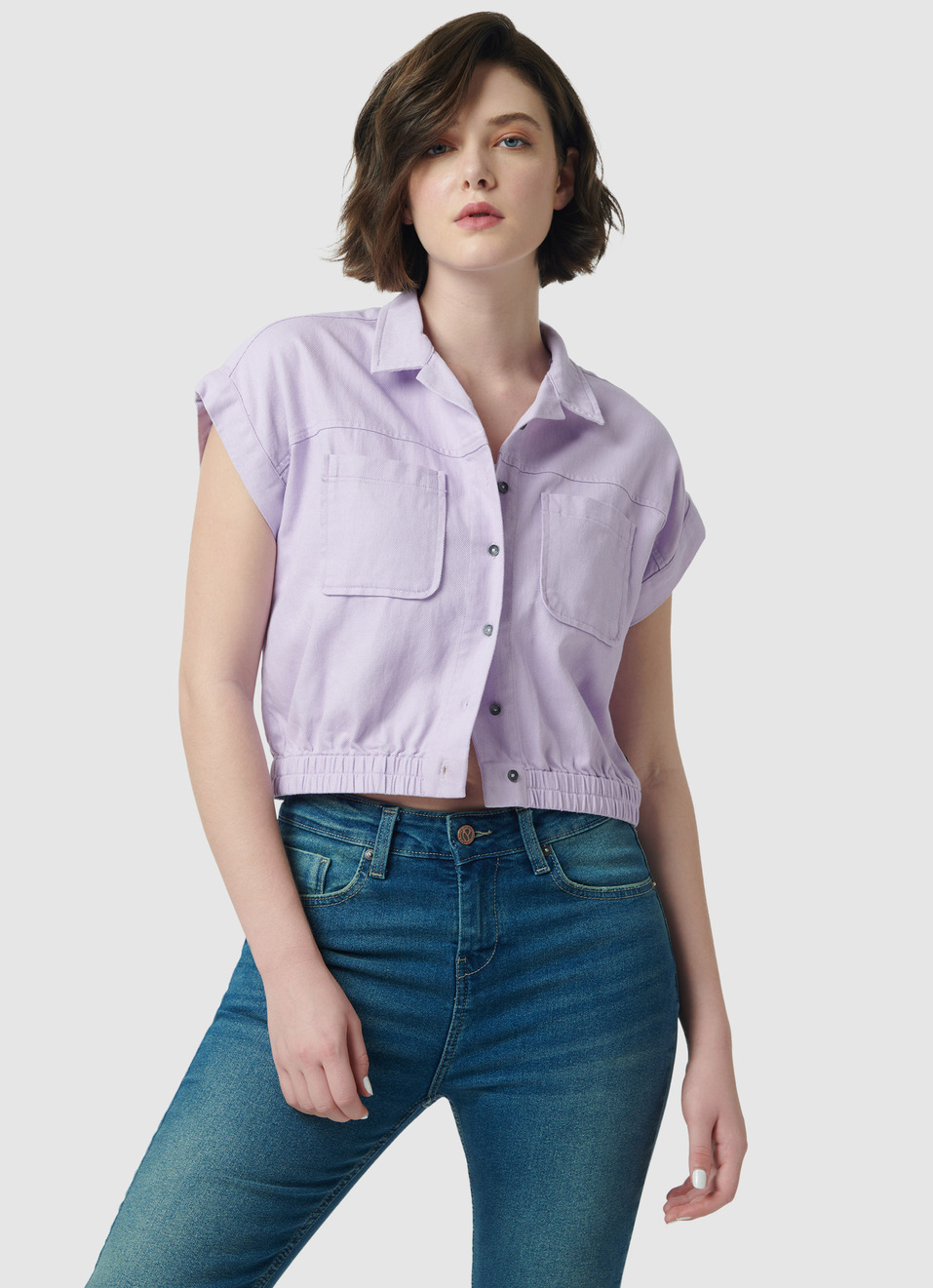 Lilac Solid Crop Shirt, , large image number 1