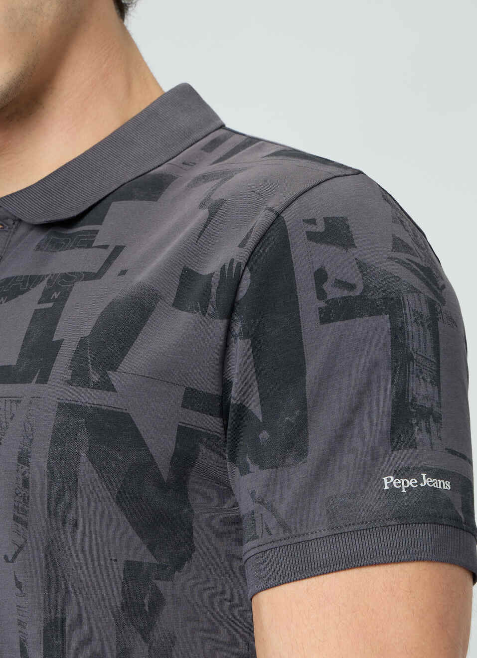 Men Grey Printed Polo Collar T-shirt, , large image number 6